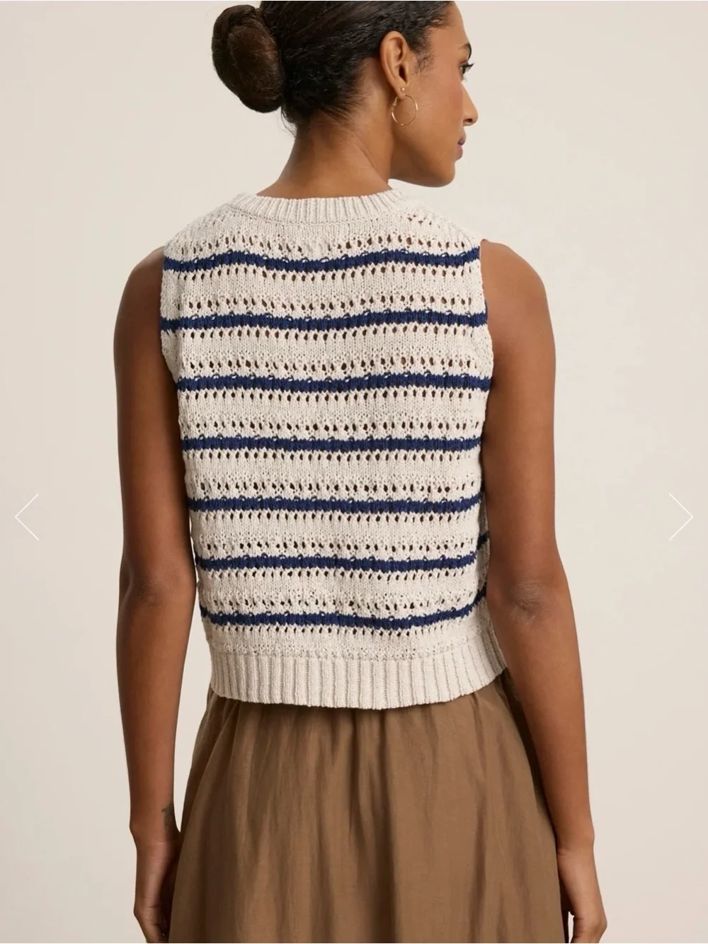 Velvet by Graham & Spencer Cream & Navy Open-Knit Sleeveless Crop Sweater